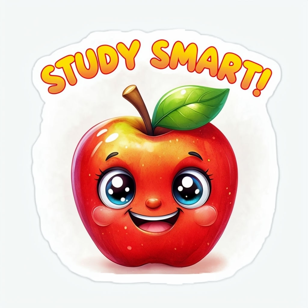 Cheerful Cartoon Apple Sticker with Study Smart Message