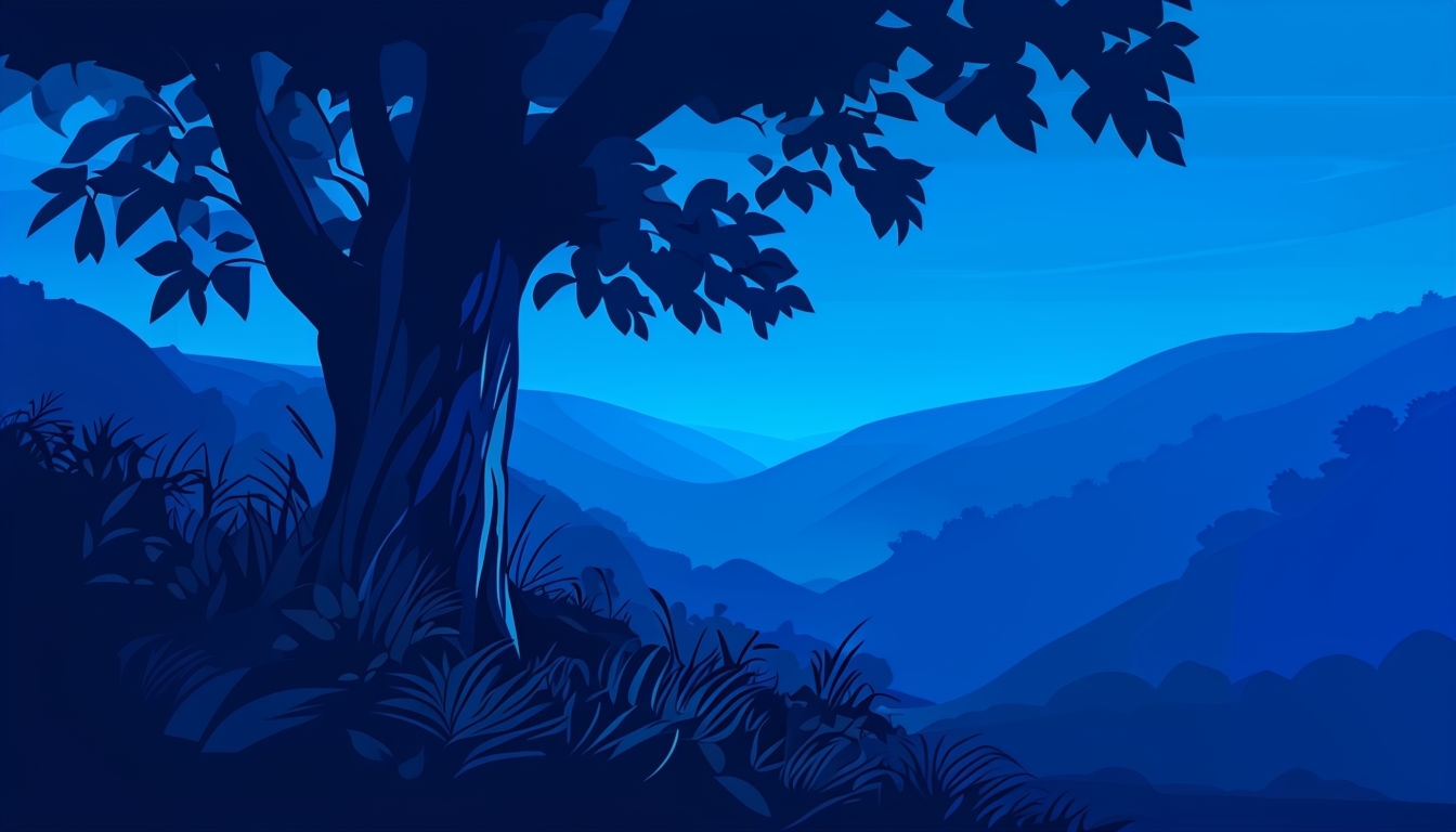 Tranquil Night Forest Landscape in Stylized Vector Art Background