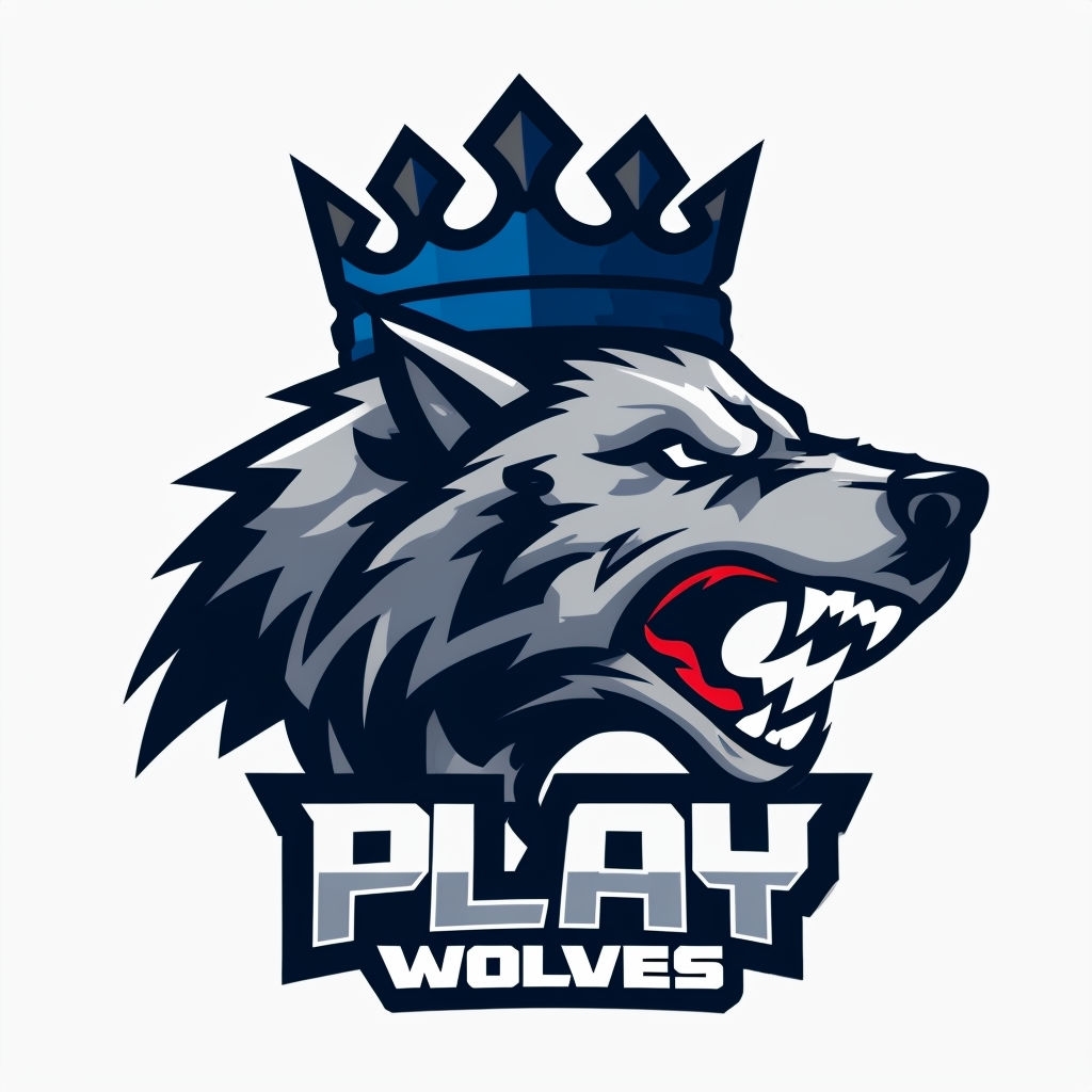 Fierce Cartoon Wolf Logo with Crown and Playful Text Design Logo