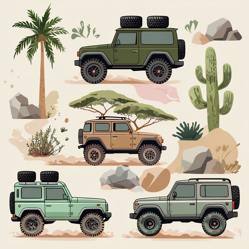 Whimsical Off-Road Vehicles Seamless Pattern Illustration