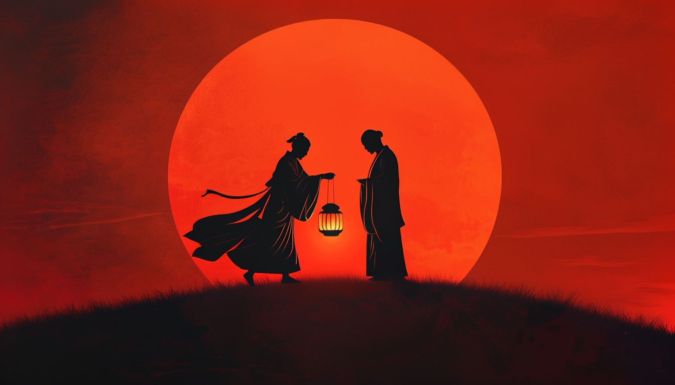 Serene Silhouetted Figures with Vibrant Sunset Virtual Backgrounds