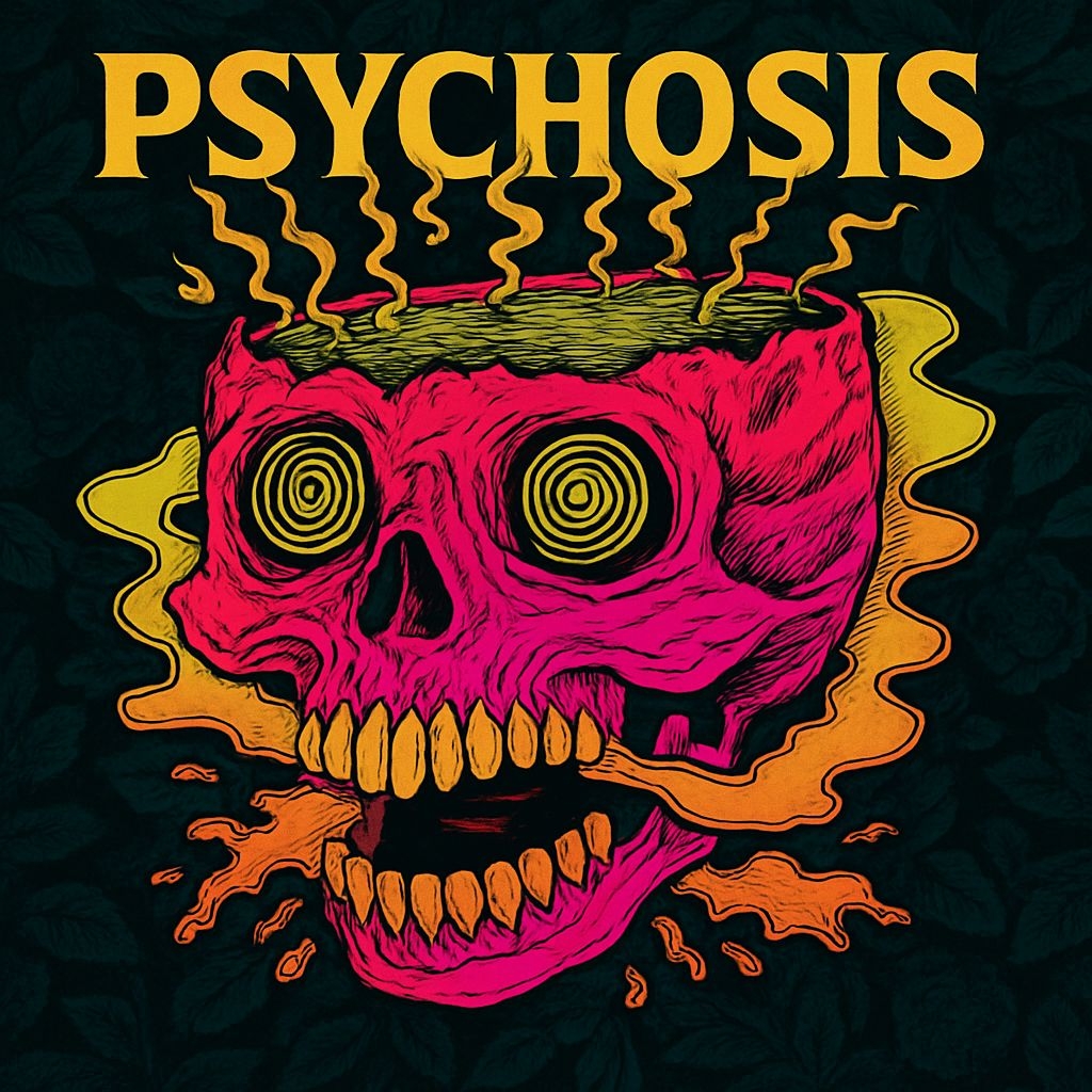 Vibrant Magenta Skull with Hypnotic Patterns Album Cover