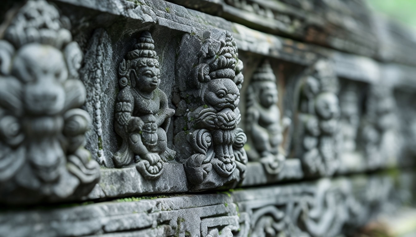 Intricate Balinese Stone Carving Macro Wallpaper Design Virtual Backgrounds