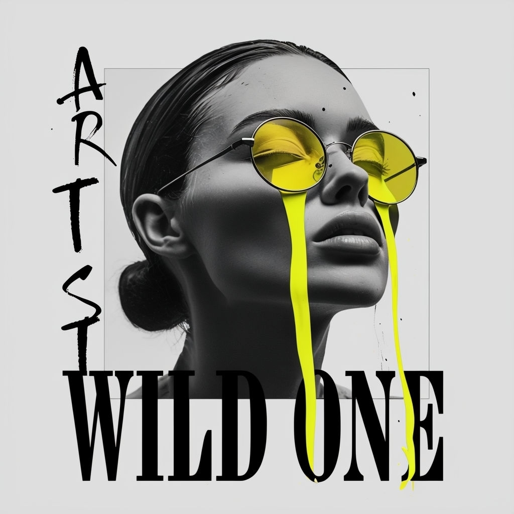 Bold Black and White Portrait with Neon Yellow Accents Spotify Album Cover