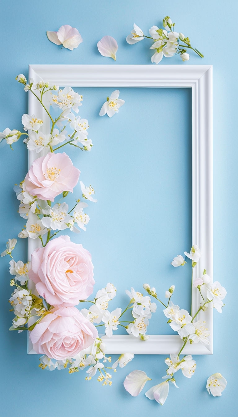 Elegant Minimalist Floral Frame on Sky Blue Background Social Media Post