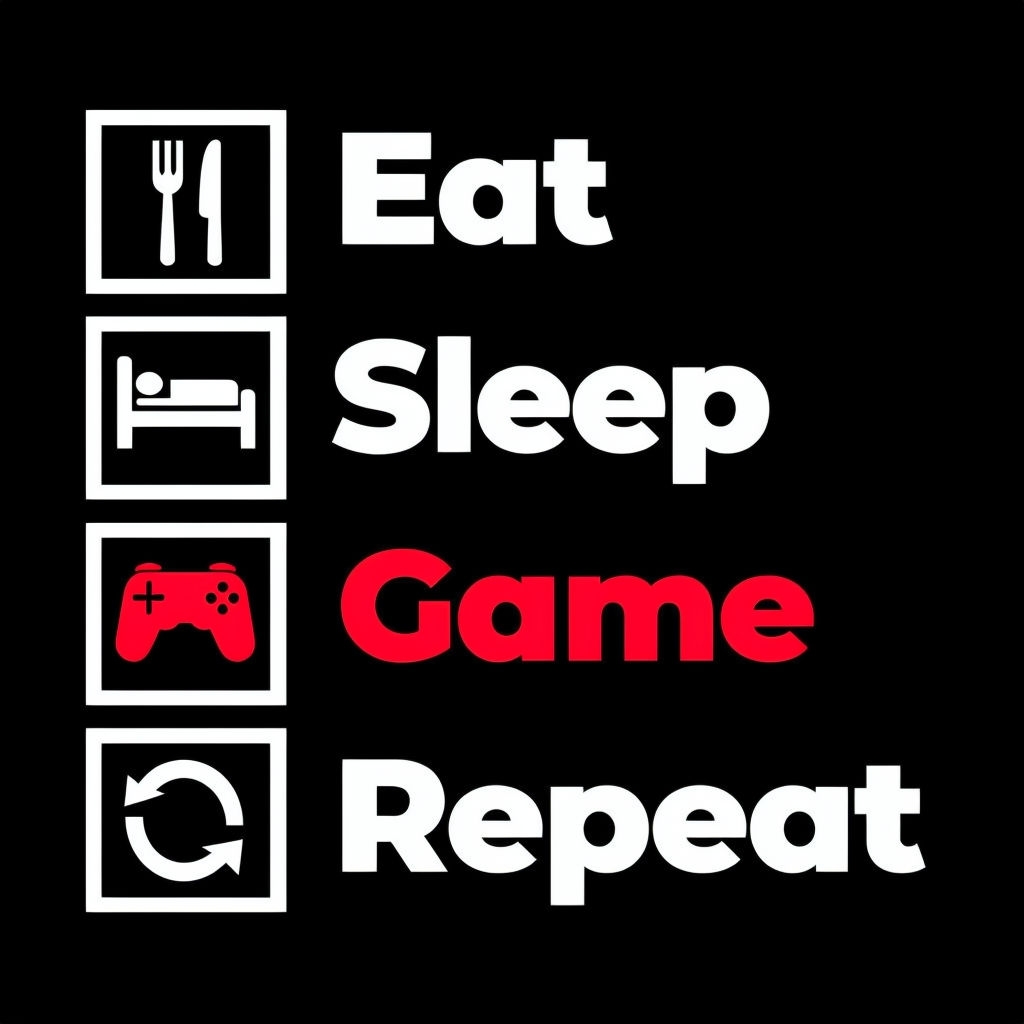 Eat Sleep Game Repeat T-Shirt Design with Icons