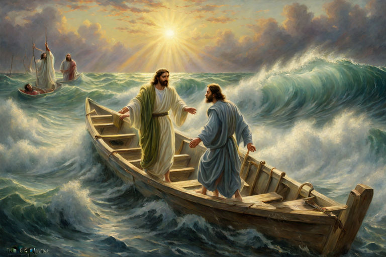 Jesus and Peter his disciple in a boat. oil painting by TetoS2 - Playground