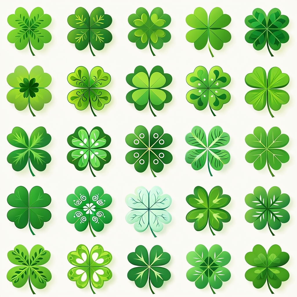 Vibrant Four-Leaf Clovers Grid Pattern Illustration Seamless Pattern