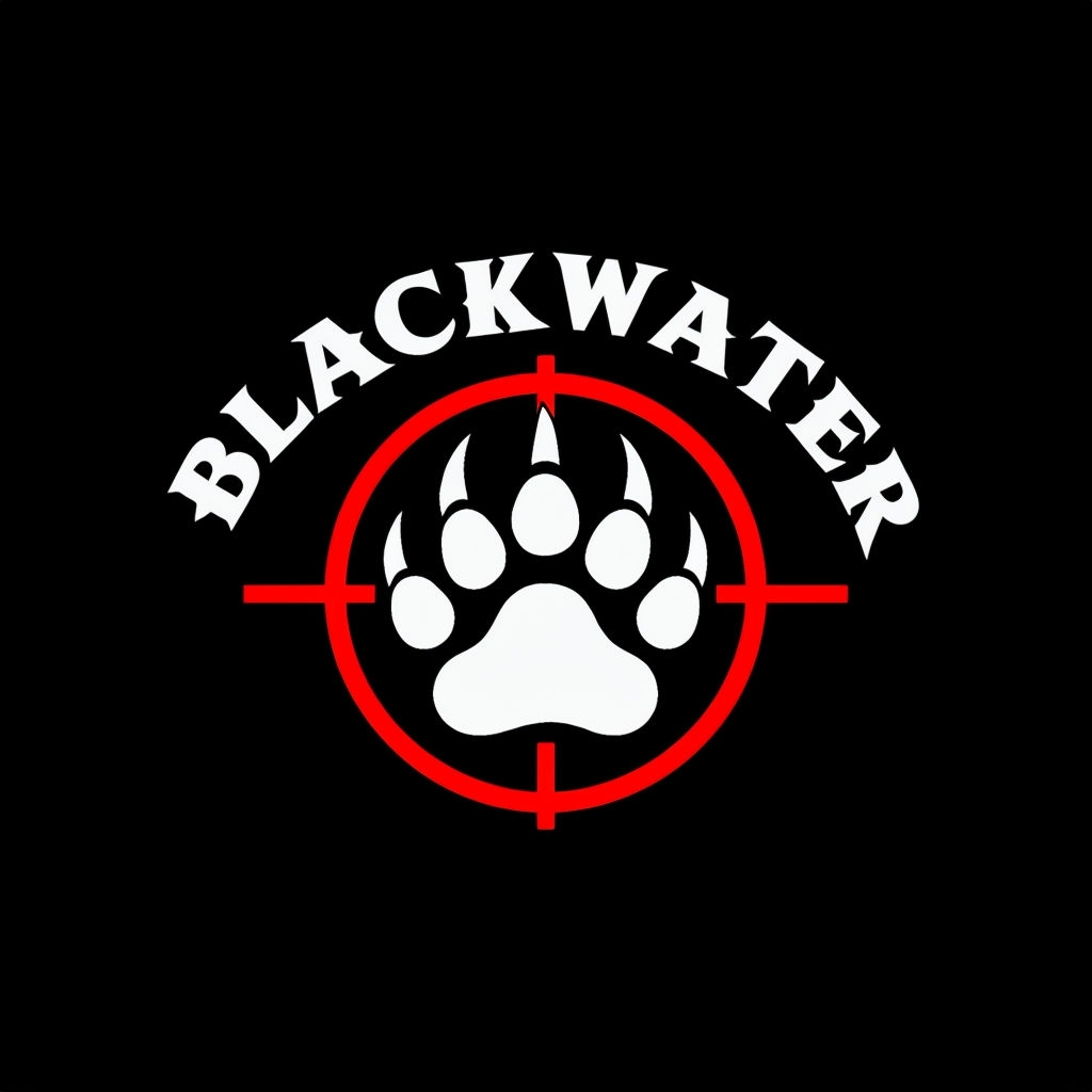 Bold Blackwater Logo with Paw Print and Target Design T-Shirt