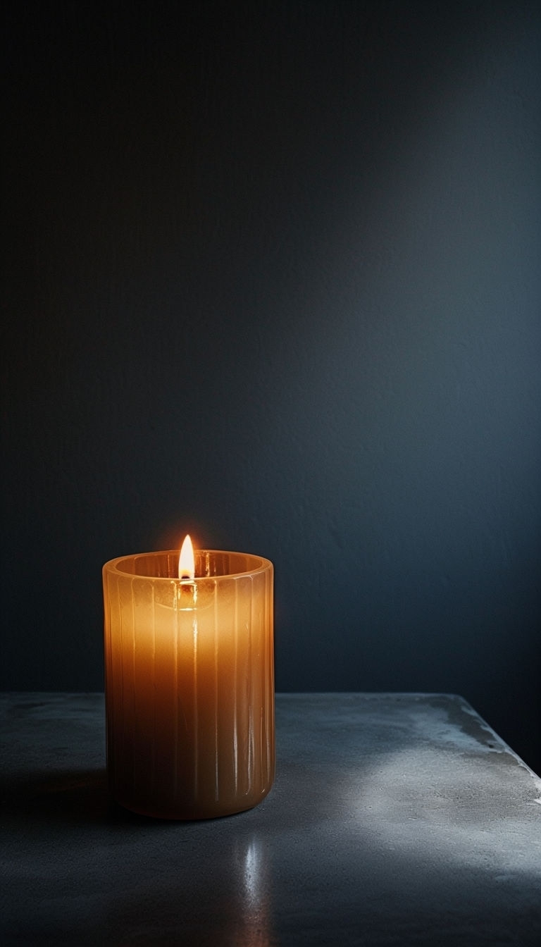 Elegant Amber Candle Glow on Dark Surface Mobile Wallpaper