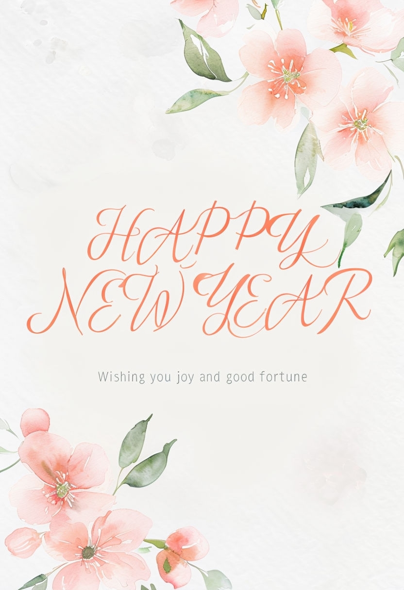 Elegant Watercolor Peach Blossoms Happy New Year Card