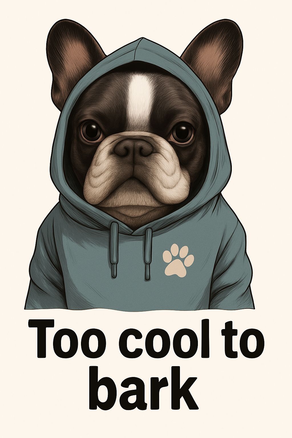 Cool French Bulldog in Teal Hoodie with Playful Text T-Shirt