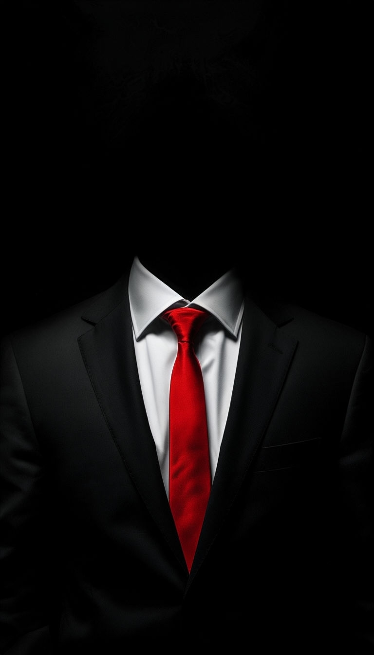 Mysterious Black Suit with Red Tie Against Dark Background Mobile Wallpaper