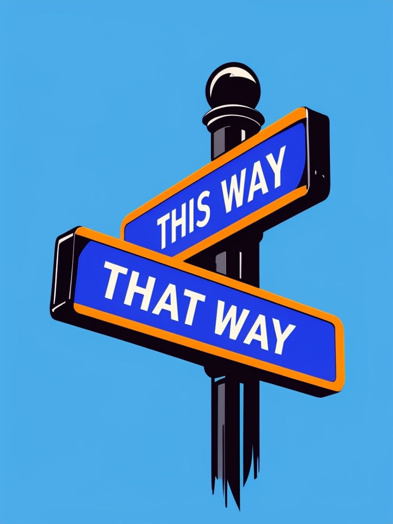 Stylized Black Street Sign Illustration with Bold Directions Sticker