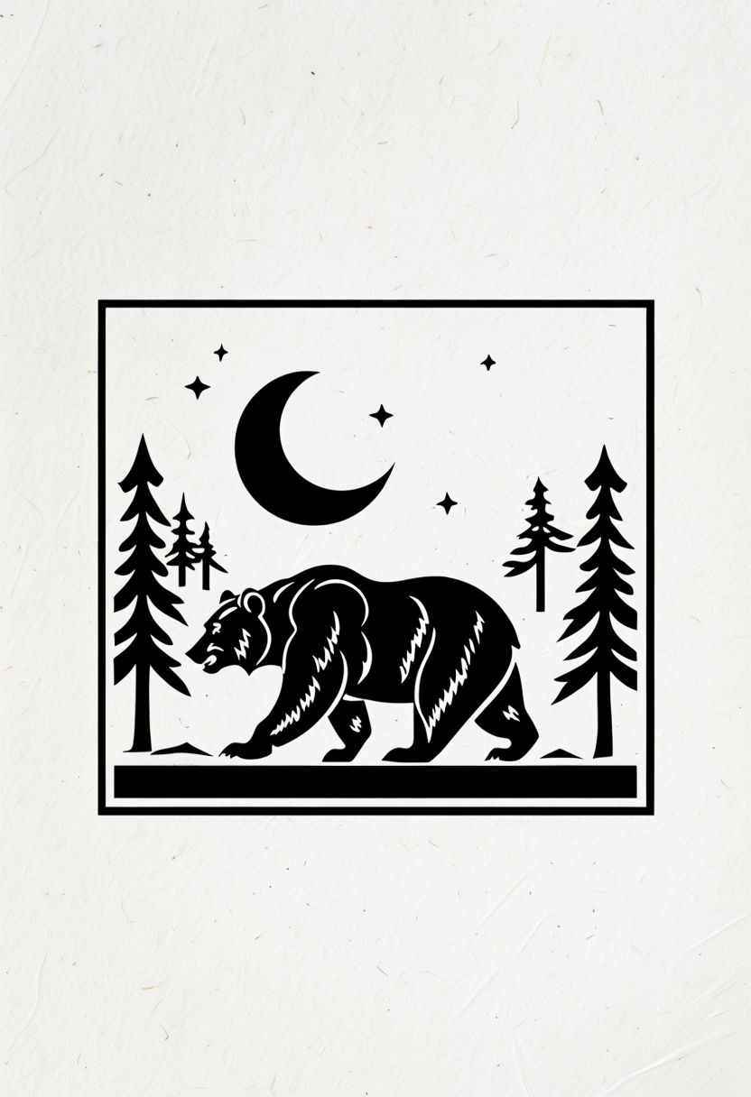 Minimalist Bear and Pine Trees Night Scene T-Shirt