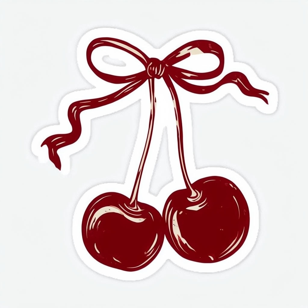 Glossy Red Cherry Minimalist Sticker Design on White Background Sticker