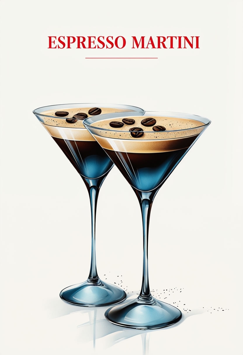 Elegant Espresso Martini Illustration Against Cream Background Poster
