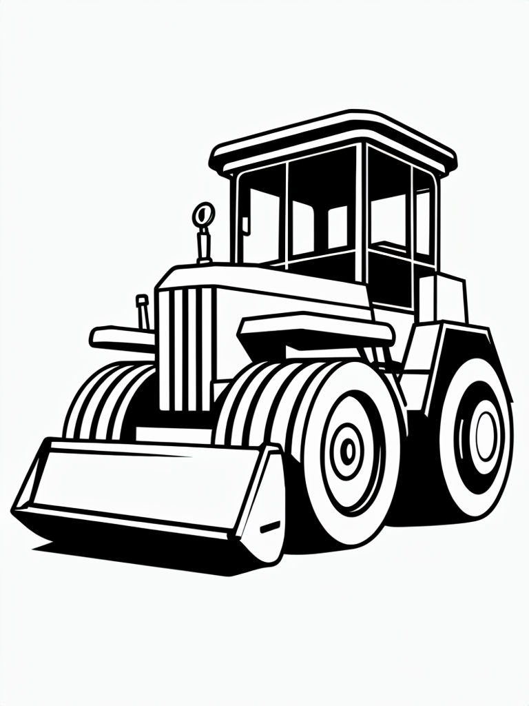 Minimalist Black and White Compactor Roller Illustration Coloring Book Pages