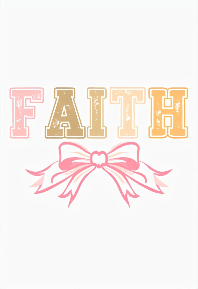 Colorful Vintage Faith Text with Pink Bow T-Shirt