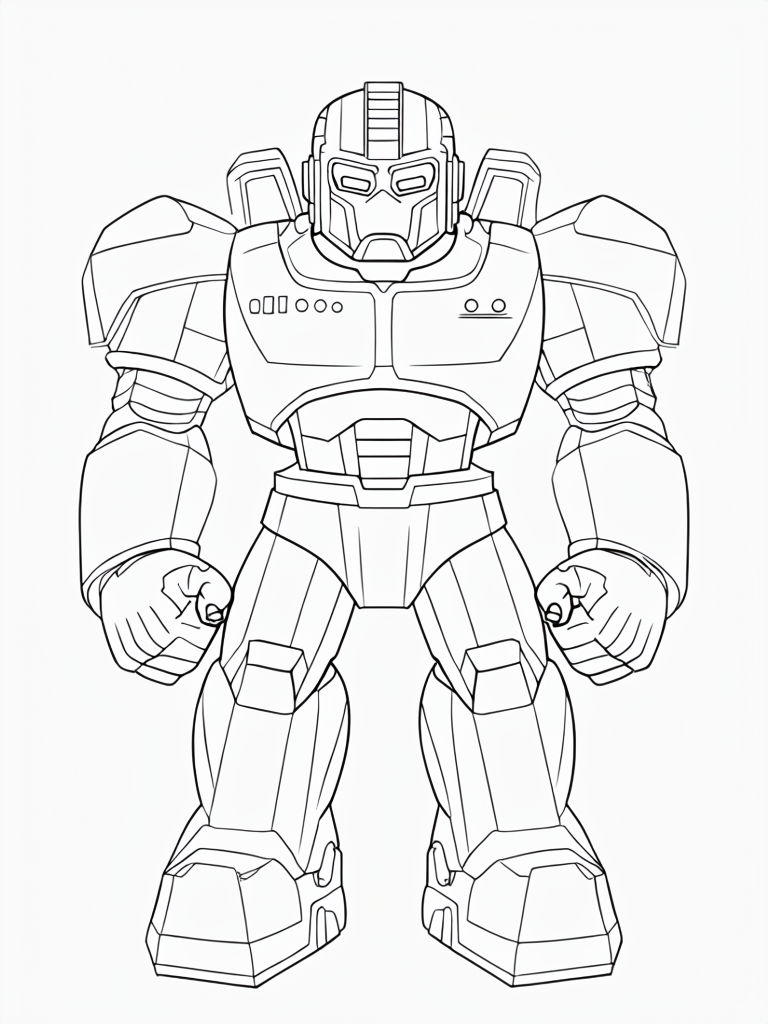 Futuristic Cartoon Robot Character Line Art Coloring Page