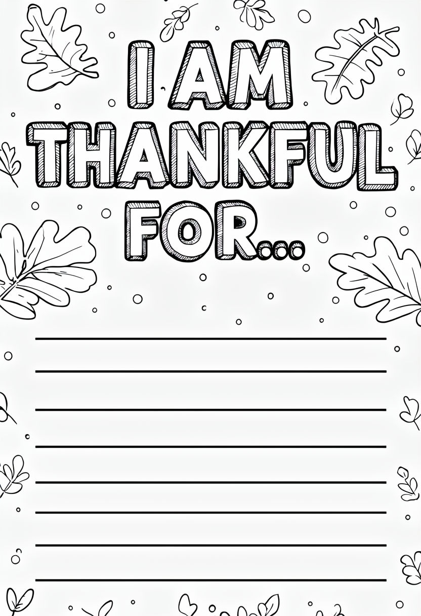 Hand-Drawn 'Thankful For' Gratitude Activity Coloring Page