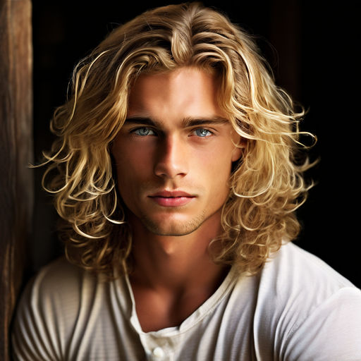 Handsome 23 year old man with long blond hair to his shoulde... by ...