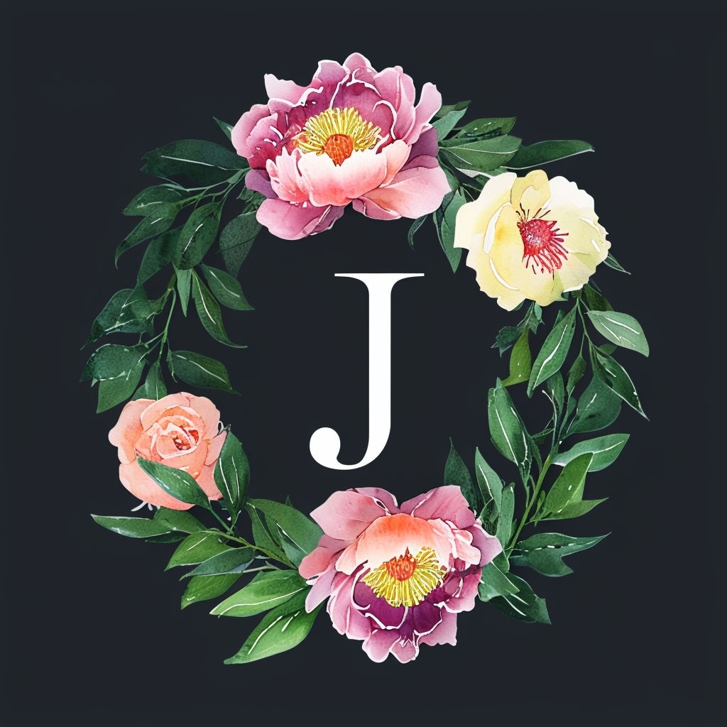 Elegant Floral Wreath Monogram with Letter J Illustration Monogram