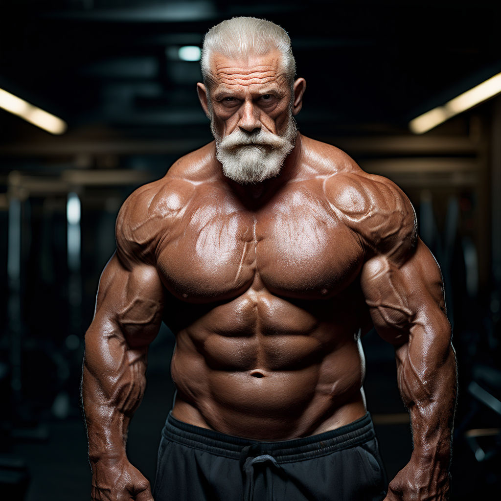 Immense white bodybuilder grandpa exhibiting prominent vascu... by Stor ...