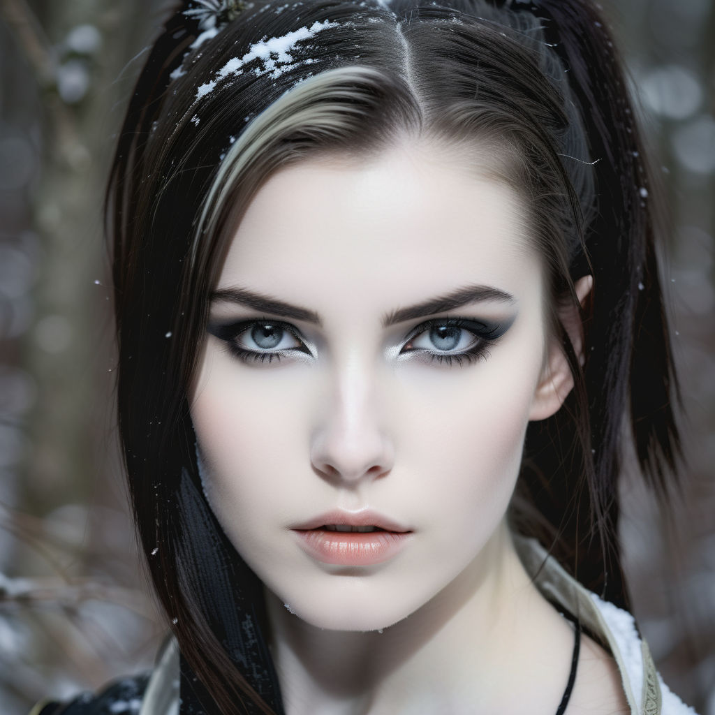 Gothic Woman with Piercing Eyes, Pale Skin and Silver Streak