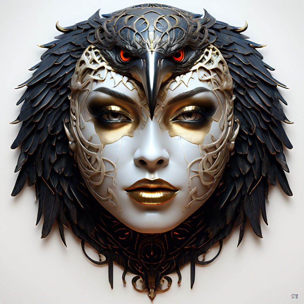 Realistic lady mask with raven head design and some little c... by ...