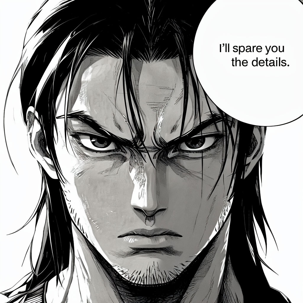 Intense Manga Character Close-Up with Dialogue Bubble Illustration Memes