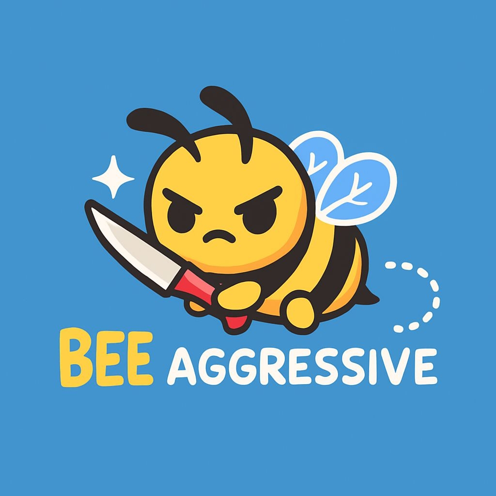Angry Cartoon Bee with Knife and 'Bee Aggressive' Text T-Shirt