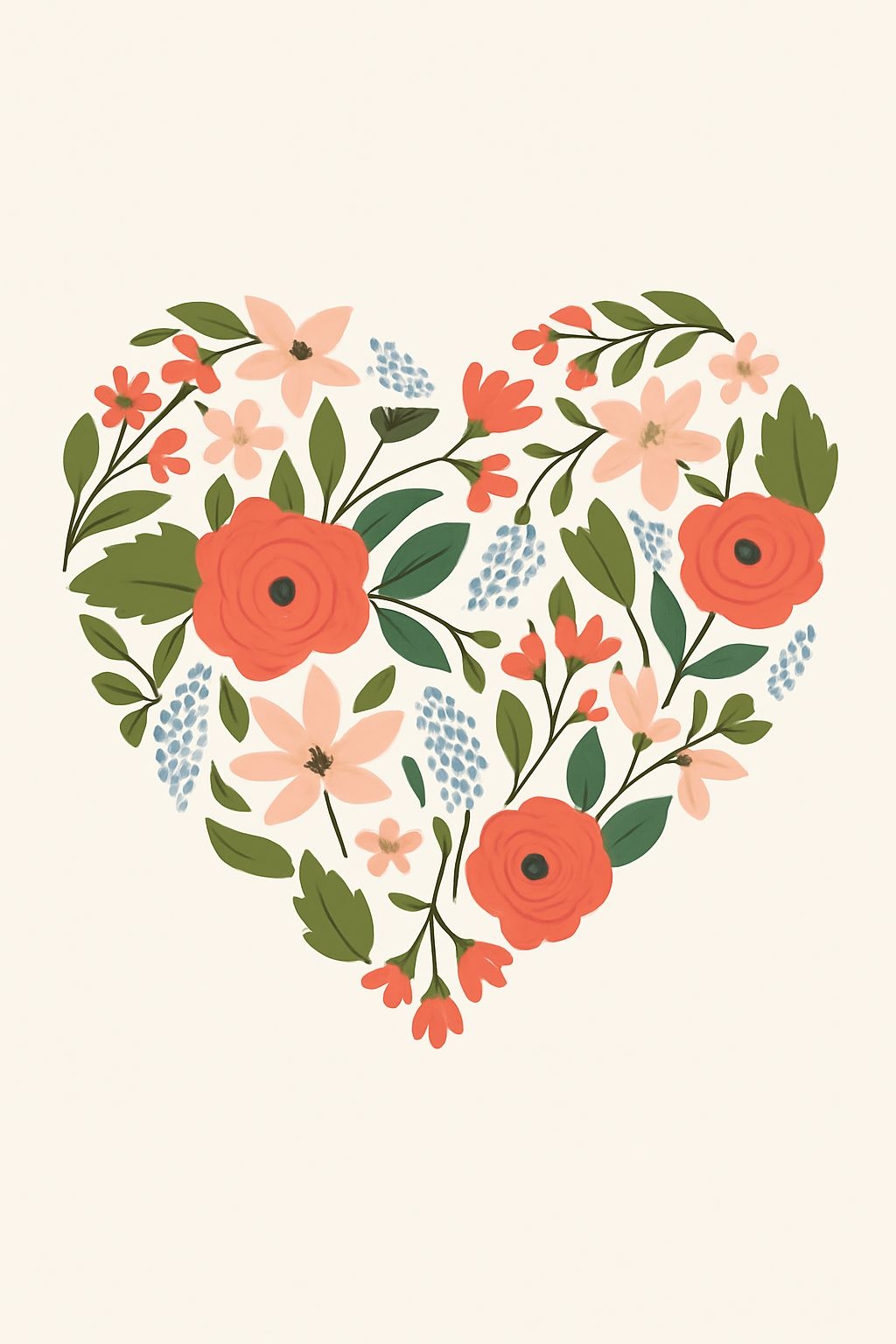 Heart-Shaped Floral Arrangement on Beige Background T-shirt