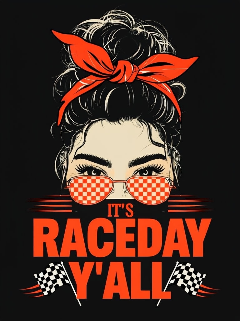 Raceday Vibes with Retro Woman and Checkered Flags T-Shirt