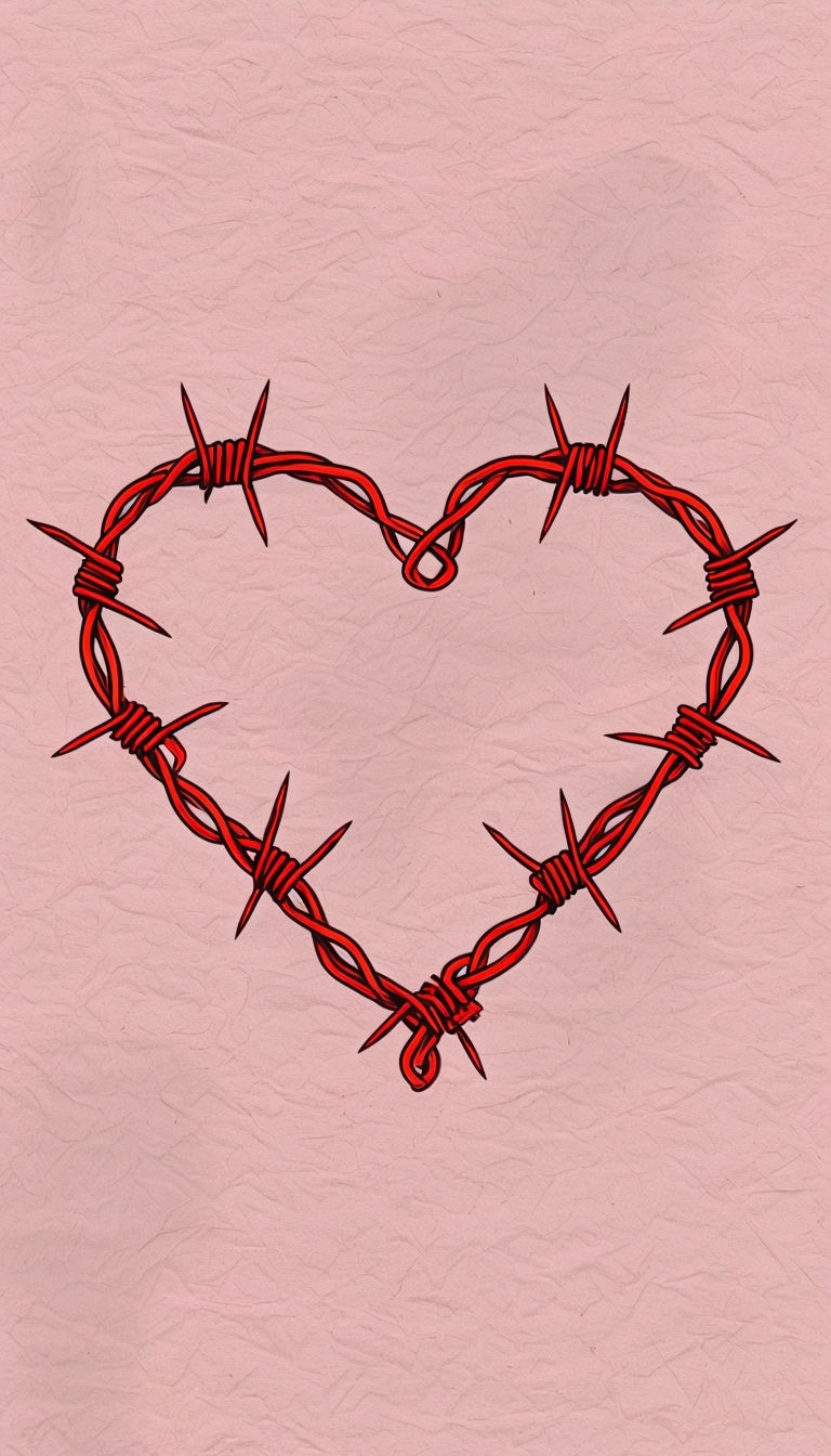 Red Barbed Wire Heart Illustration on Light Pink Background Phone Case Cover