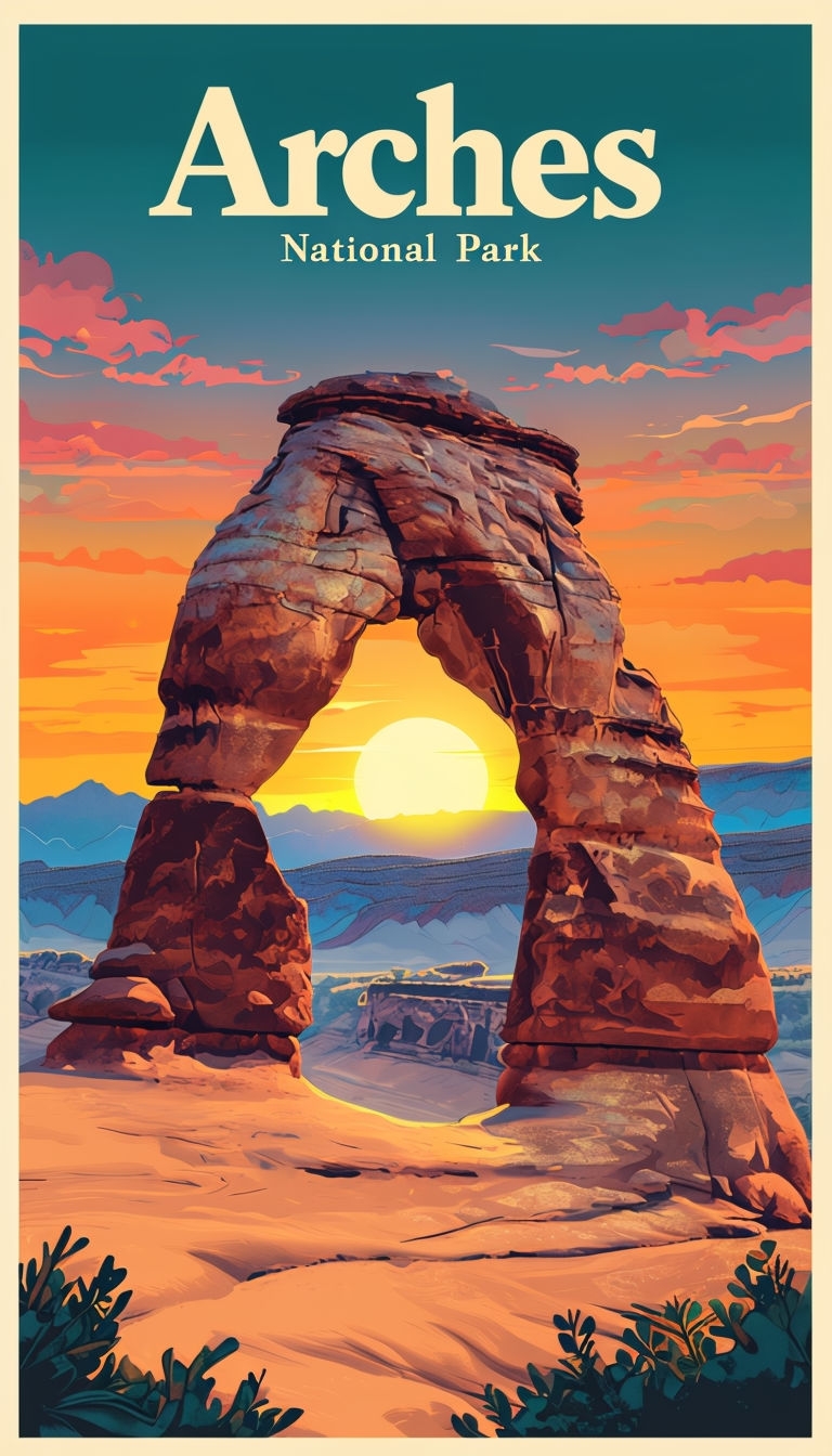 Dramatic Sunset Over Delicate Arch Poster for Arches National Park