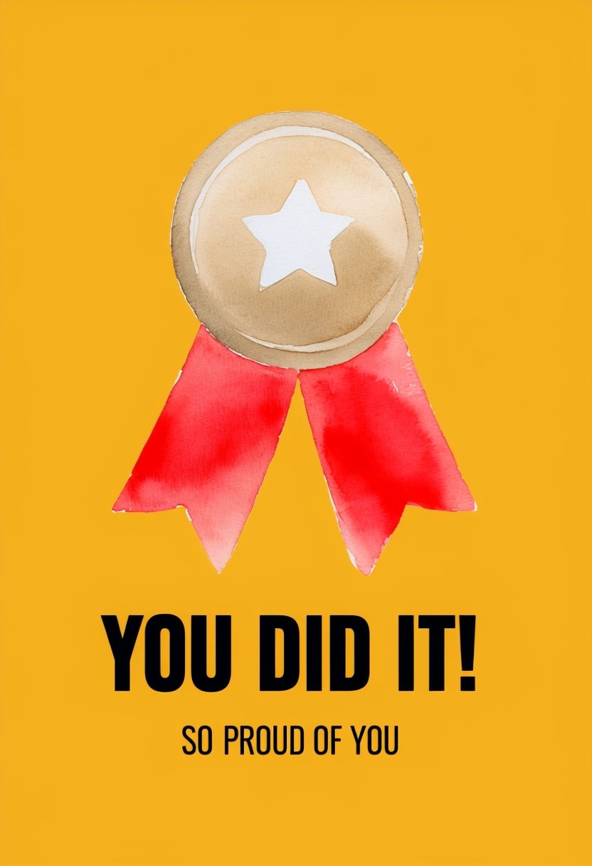Vibrant Congratulations Card with Medal and Bold Text Design Cards & Invites