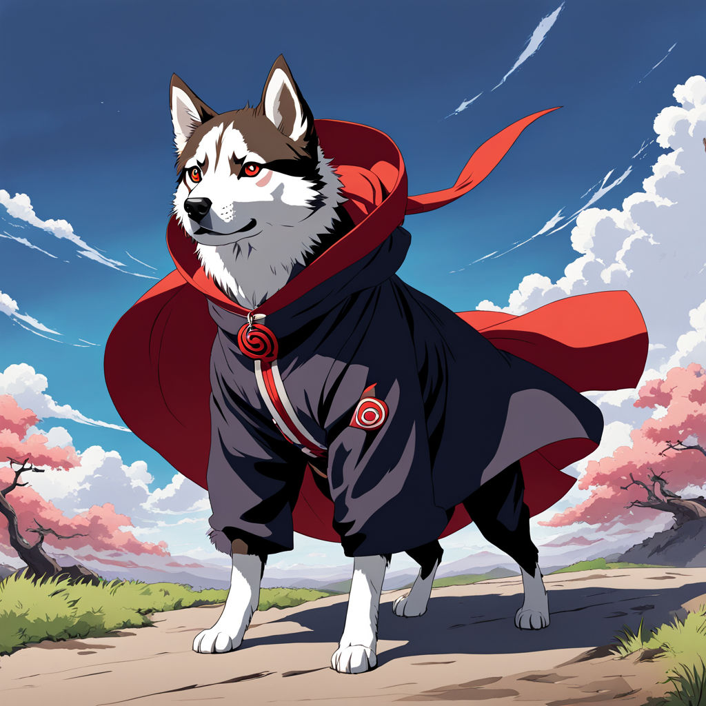 Dog dressed in Akatsuki cloaks from the anime Naruto by Anik - Playground