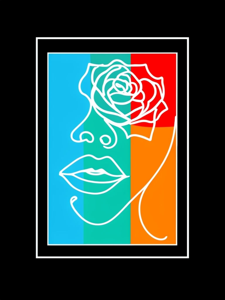 Vibrant Minimalist Face Line Art with Rose Design T-Shirt