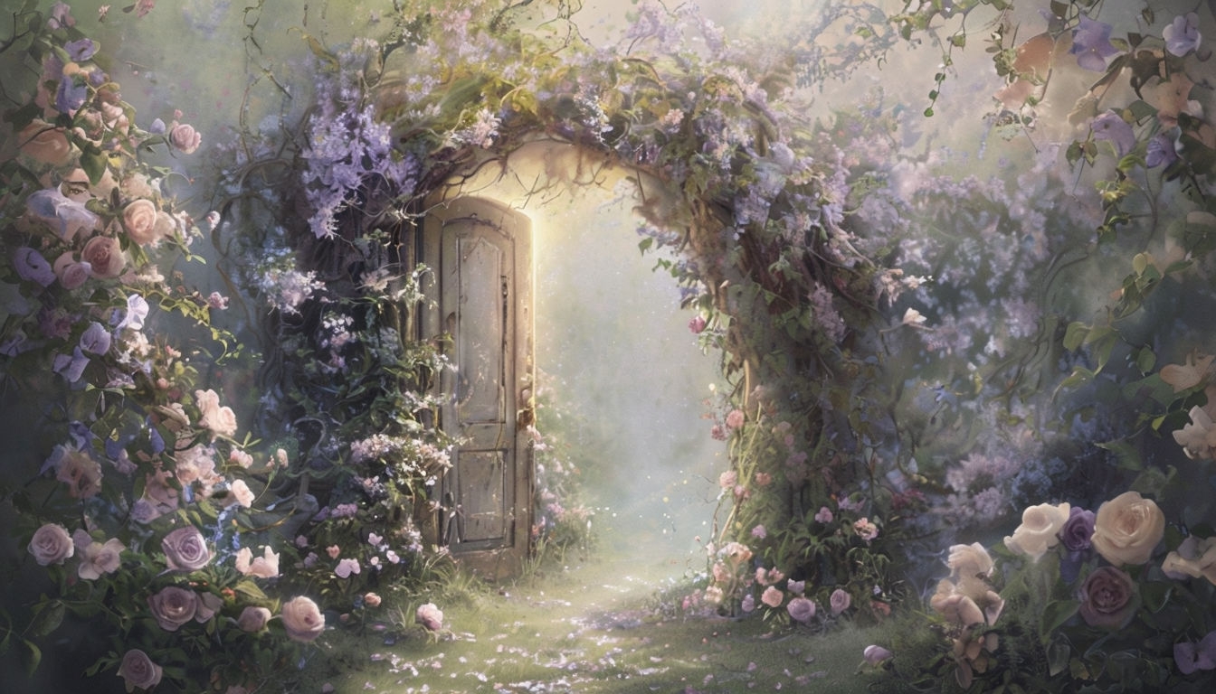 Mystical Secret Garden Pastel Illustration for Enchanted Virtual Backgrounds