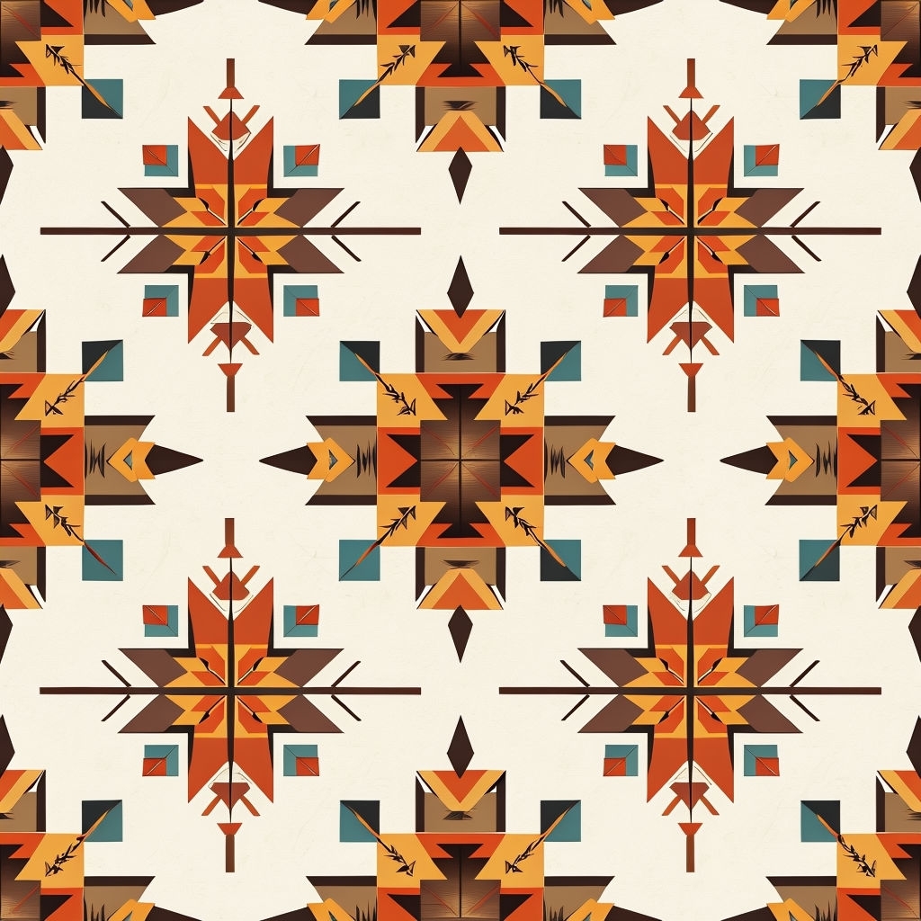 Navajo-Inspired Geometric Patterns in Warm and Cool Tones Seamless Pattern