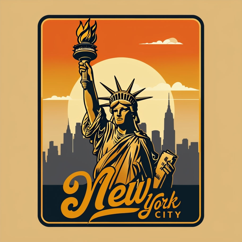 Vintage New York City Statue of Liberty Illustration T-Shirt