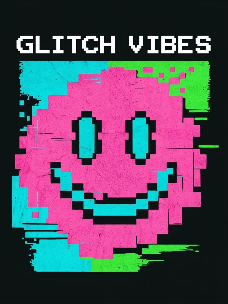 Pixelated Smiley Face with Glitch Effects T-Shirt
