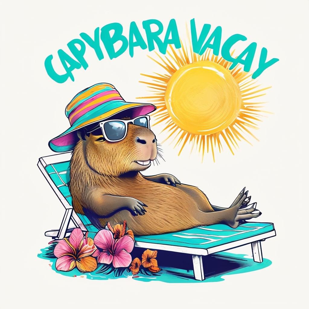 Capybara Vacay Cartoon Summer T-Shirt Design