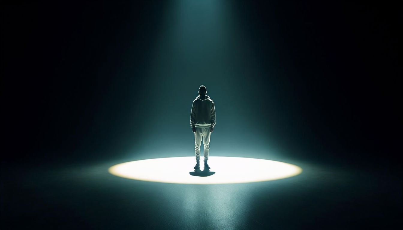 Solitary Figure in Spotlight Minimalist Photography Poster