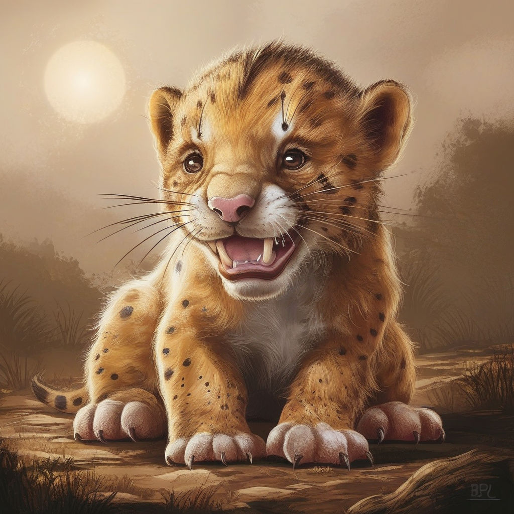 A red and gold with black spots newborn baby smilodon by james hill ...