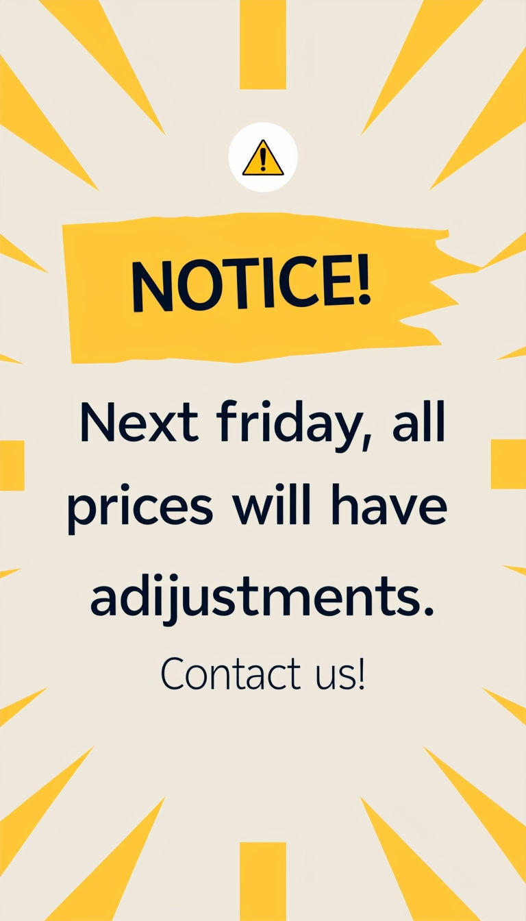 Urgent Notice on Price Adjustments with Warning Symbol Poster