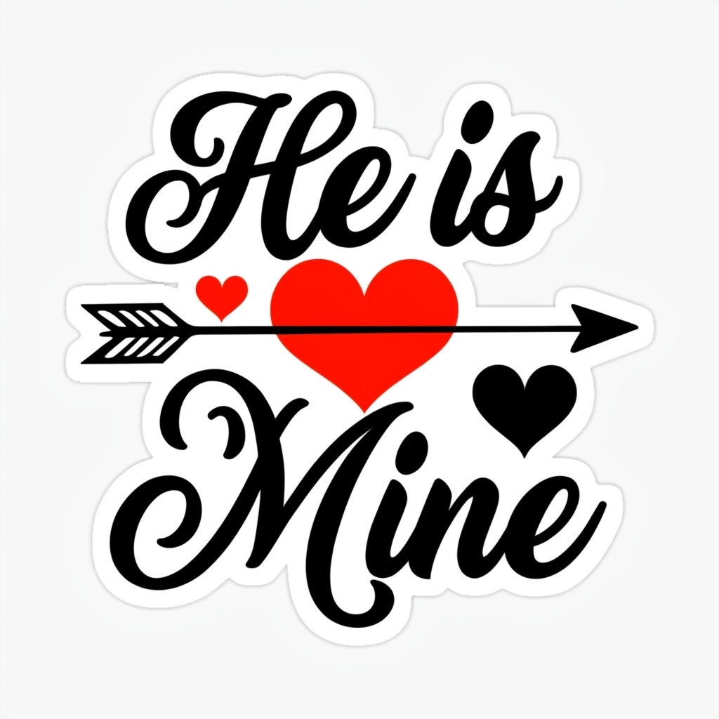 Elegant "He is Mine" Love Quote Sticker with Hearts and Arrow