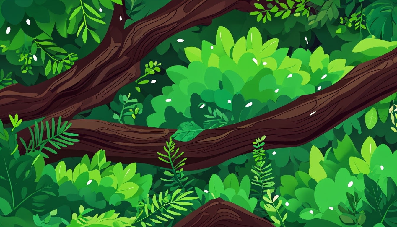 Lush Green Cartoon Forest Canopy Illustration for Virtual Backgrounds