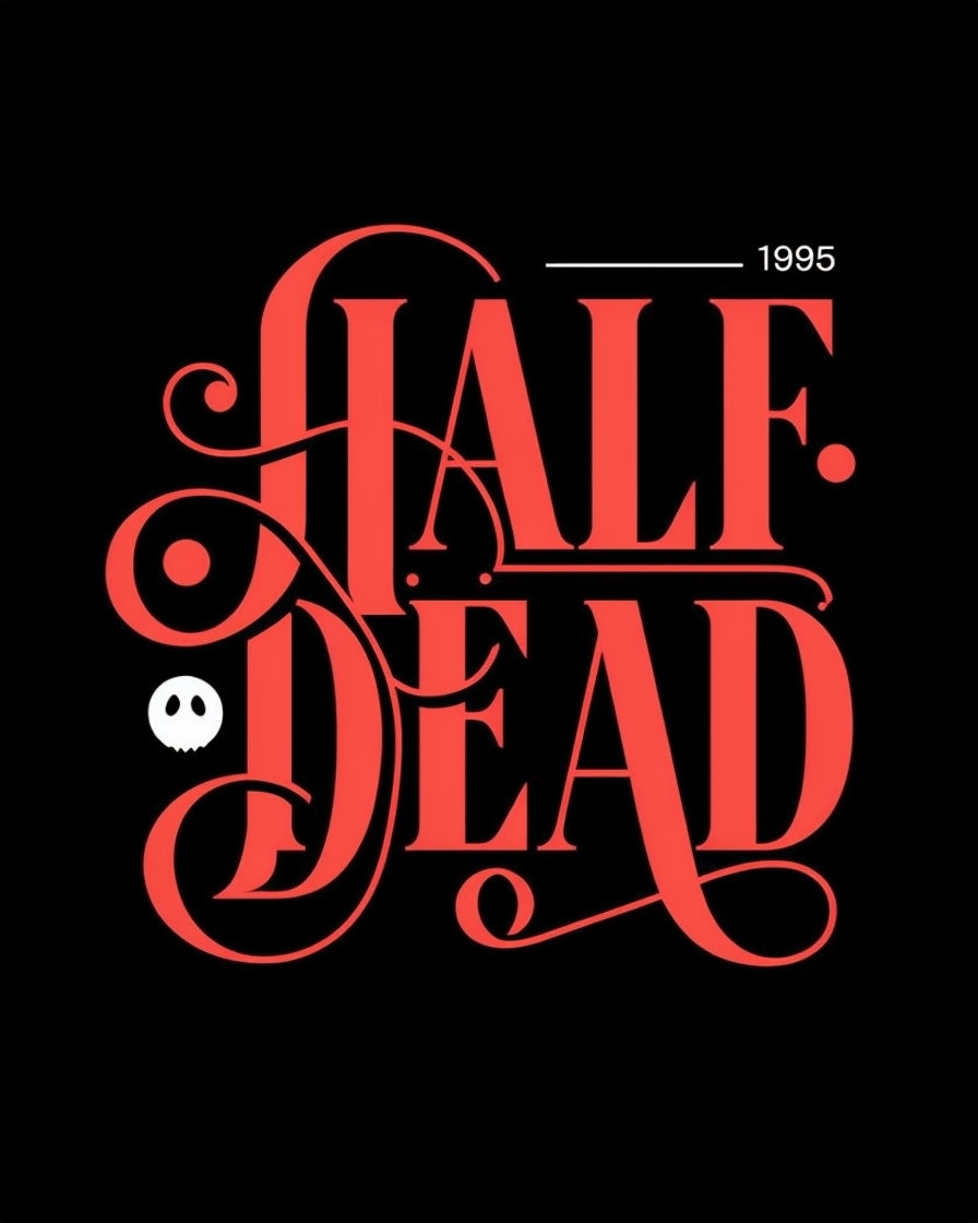 Elegant Coral Red HALF DEAD Typography T-Shirt